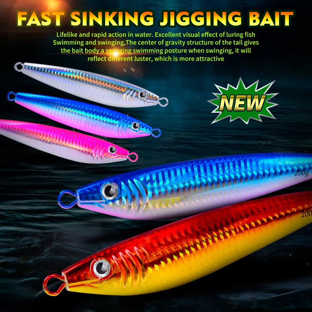Proberos 20g-200g Metal Jig 3D Print Shore Trolling Spoon Hard Fishing Lure 1PC Artificial Laser Body Shiny Luminous Tackles