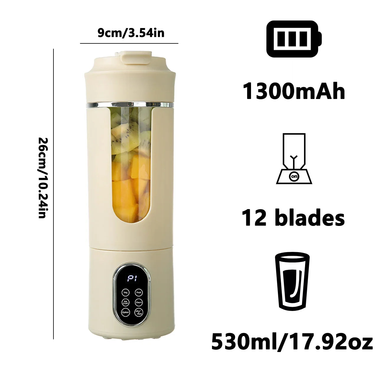 New Upgrade 530ml Wireless Portable Juicer Cup 7.4V 12 Stainless Steel Blades 4 Speed Gears USB Rechargeable Ice Crusher Mini El