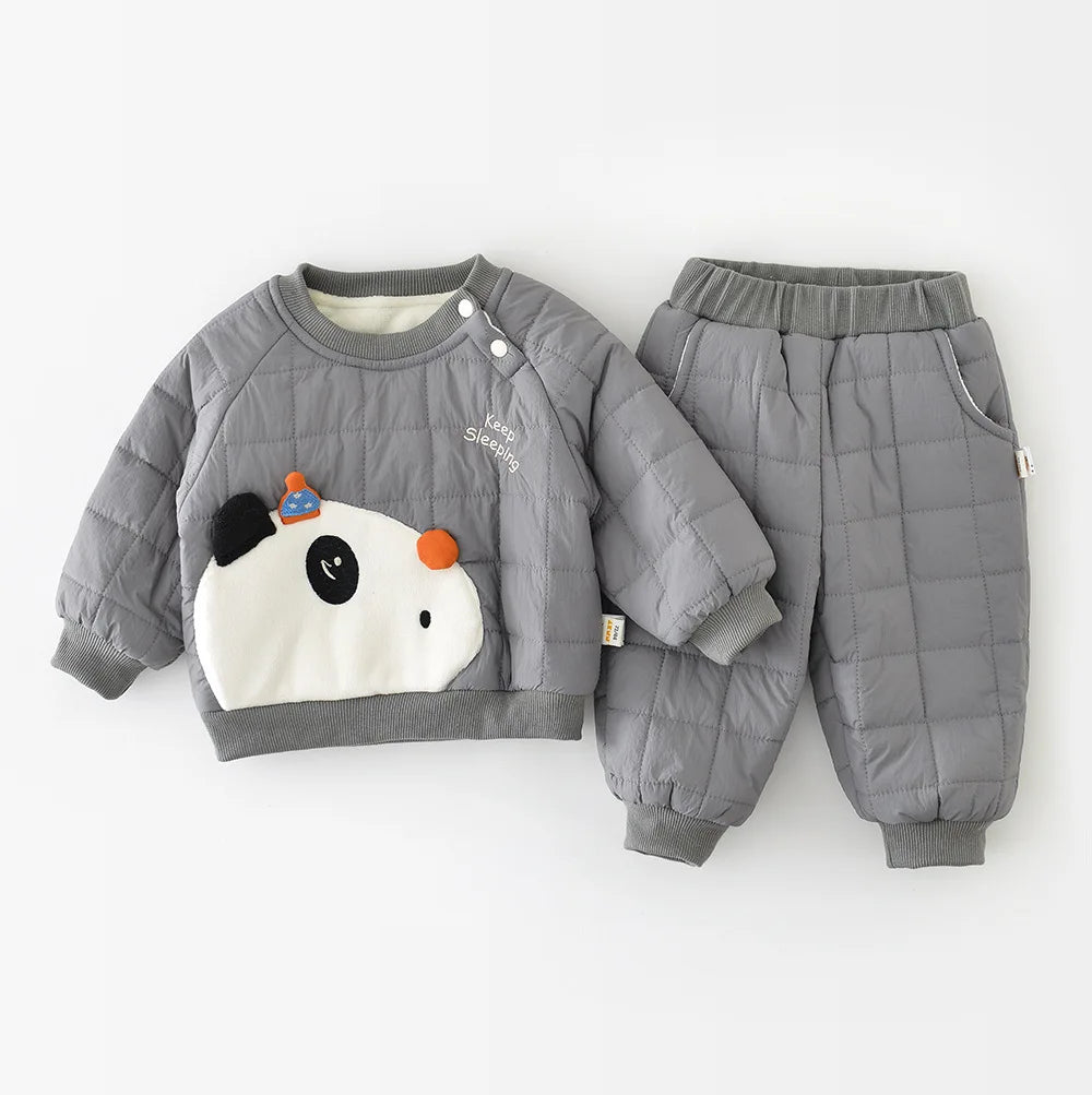 LILIGIRL Winter Baby Clothes Set 6M-3T Thicken Toddler Boys Cartoon Panda Suit Simple Loose Infant Fleece Padded Outfit 2PCS