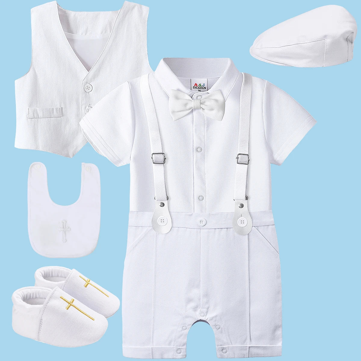 Baby Boys Baptism Outfit Infant Wedding Gentleman Set Christening Formal Birthday Party Suit Suspender Bow Tie Romper