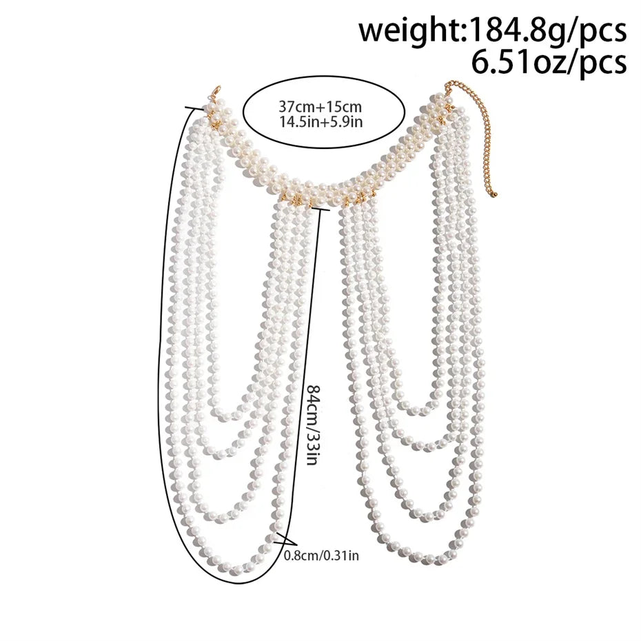 Bridal Tassel Imitation Pearl Shoulder Chain Necklace for Women Elegant Shawl Wedding Jewelry Accessories Gift