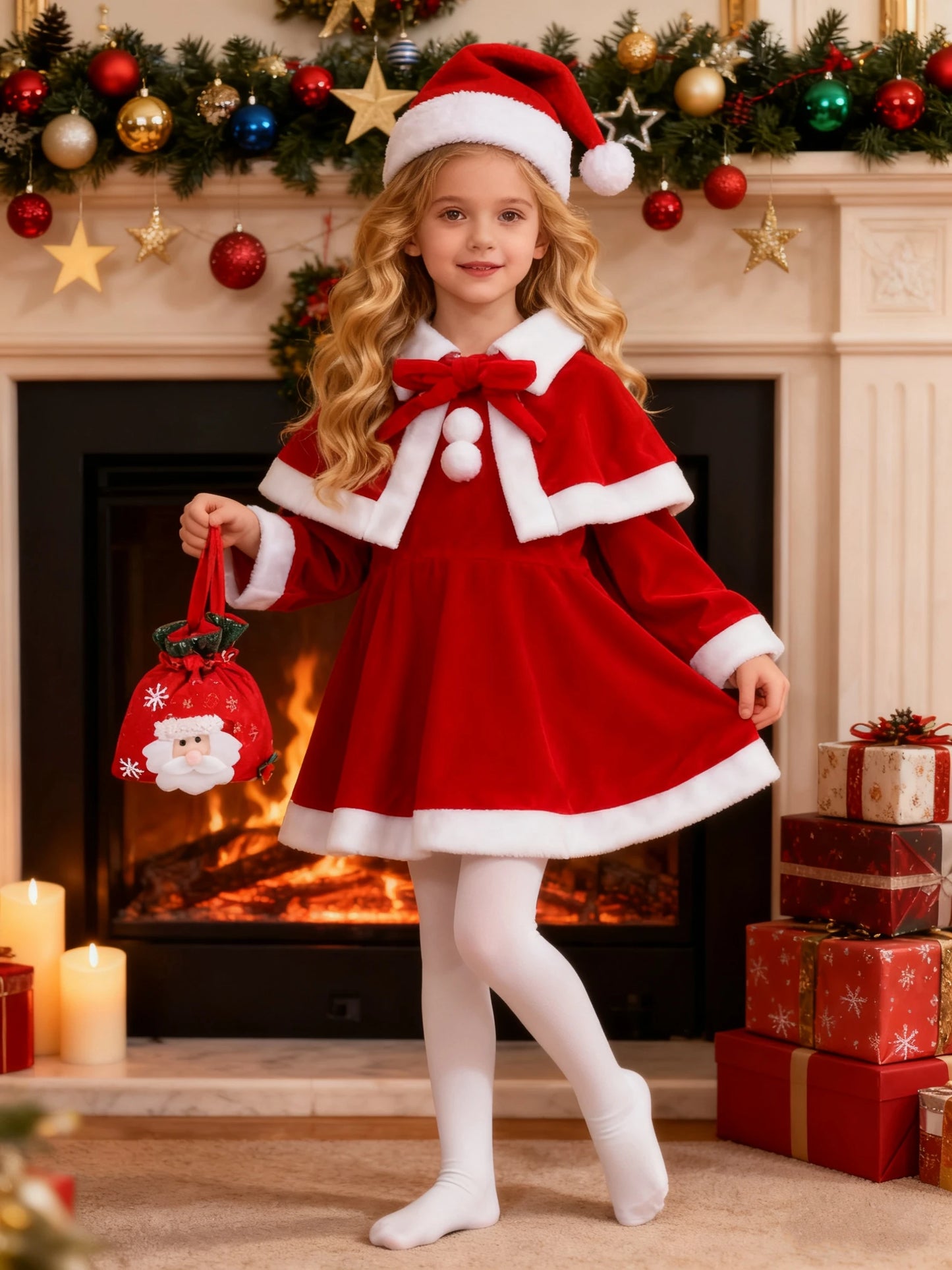 Children's Christmas Costumes Costume Set for Santa Girls, Classic Red Fashion Costumes, Baby  Dress