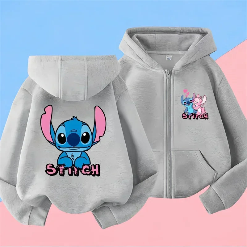 Kawaii Stitch Hoodie Children Cartoon Clothes Kid Girl Boy Lilo and Stitch Zipper Sweatshirt Manga Hoody Baby Casual Top
