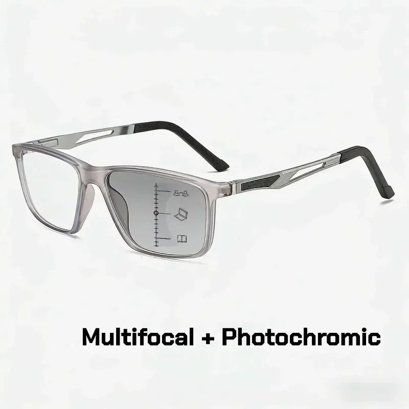 New Multifocal Photochromic Reading Glasses Unisex Ultra-Lightweight TR90 Bifocal Presbyopia Eyewear with Plus Diopter 0 To +4.0