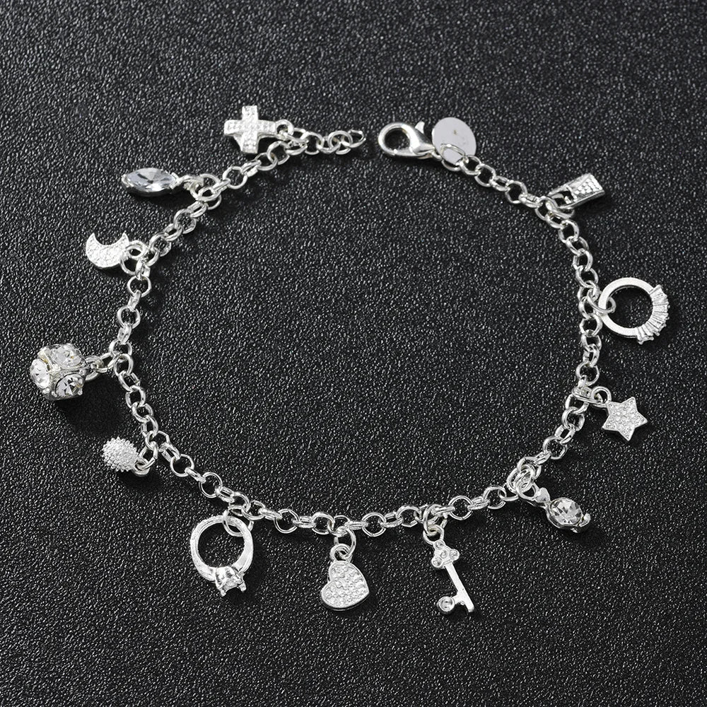 Bracelet European and American Silver Fashion Thirteen Pendant Bracelet Women's Multi-Element Jewelry Simple Style Bracelet Whol