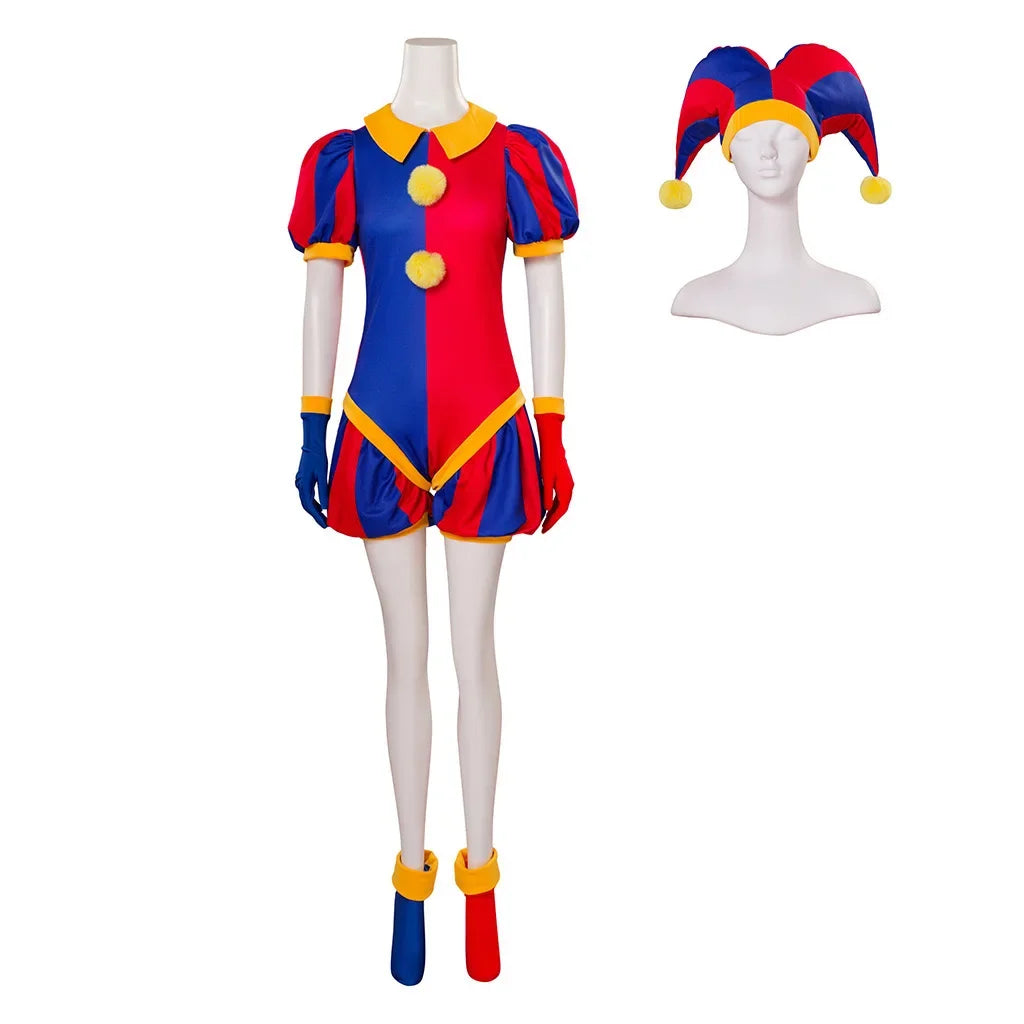 2026      4PCS Pomni Cosplay Costume Hat Disguise Halloween Carnival Party Clothing