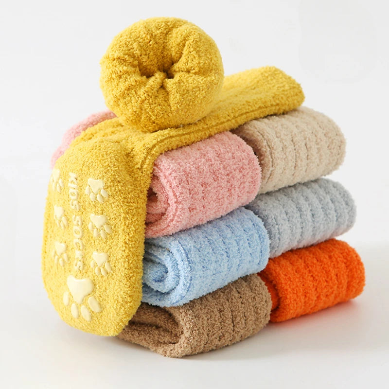 Winter Children Socks Non-slip Baby High Tube Socks Warm Plush Thicken Toddler Boys Girls Middle Tube Sock for 0-4 Year