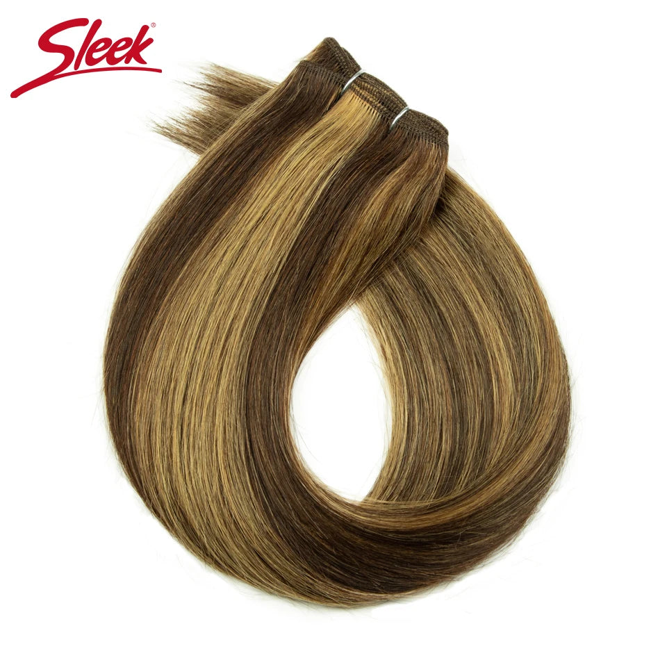 Sleek Peruvian Straight Human Hair Double Drawn Natural Human Hair Weave Bundles Natural Brown #27 #613 Remy Human Hair Bundle
