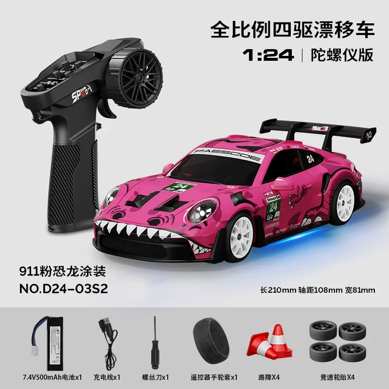 Hongxing 1 24 RC 4WD High Speed Drift Car Full Scale Gyroscope With Lithium Battery 2 Sets Of Wheels Independent Shock Absorber