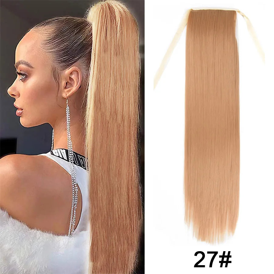 Synthetic Ponytail Long Straight Wrap Around Ponytail Hair Extension Heat-Reistant Fiber Pony Tail Fake Hairpieces For Women