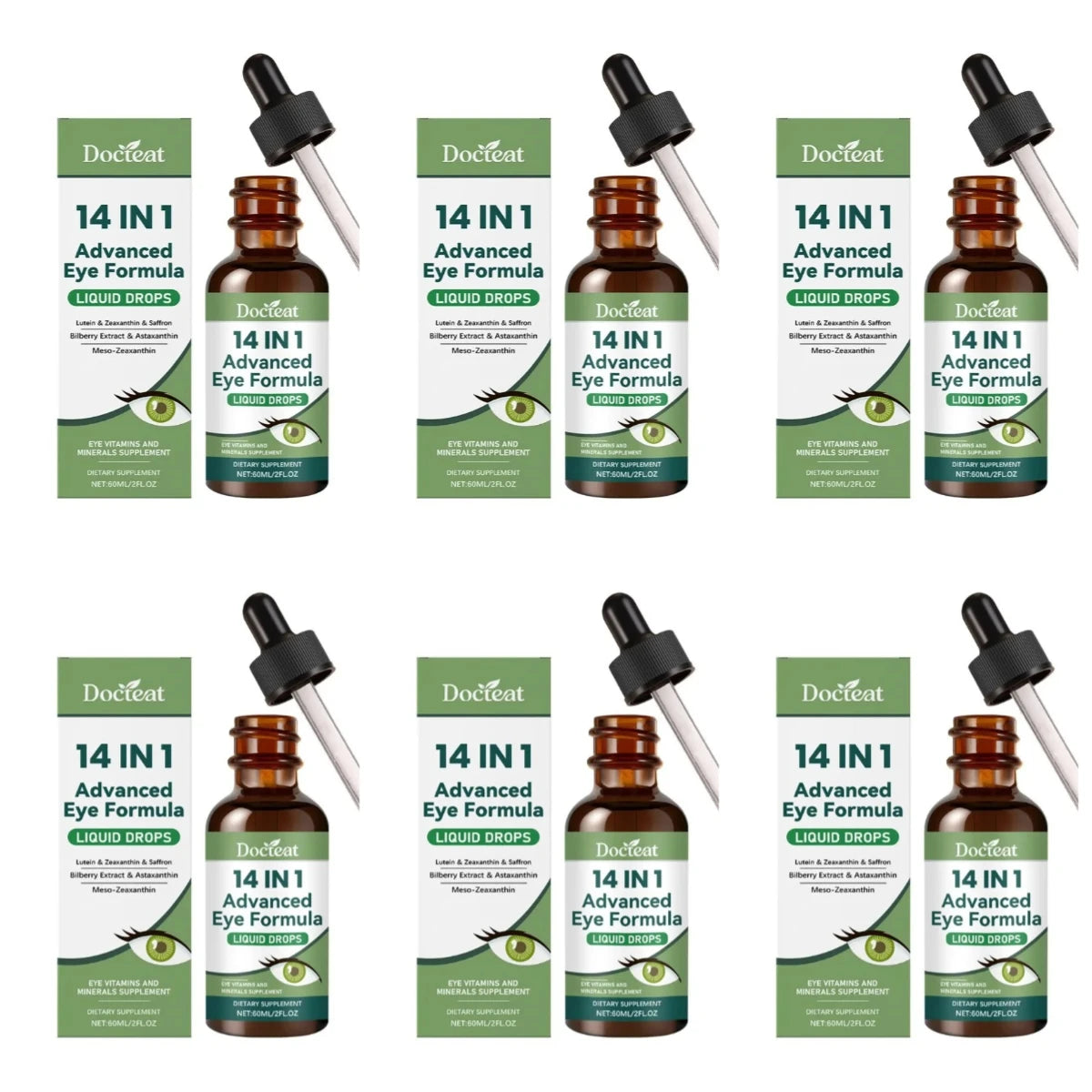 14 in 1 Advanced Visual Support Formula Liquid Drops with Lutein Zeaxanthin Saffron Astaxanthin Visual Support Supplement 60ml