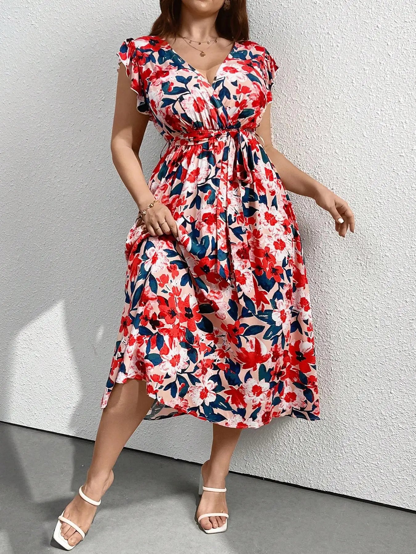 Plus Size Casual Dress for All Seasons, Fitted Moderate Thickness Fabric, Trendy Women's Clothing for Everyday Style