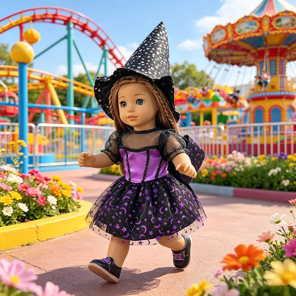 Halloween Doll Costume Outfit Suitable for 18 Inch Dolls. Doll Holiday Costume Set with Three Pieces and Doll Accessories