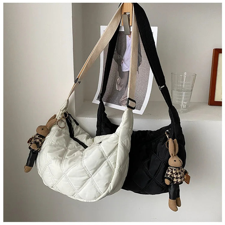 Crossbody Bags for Women's, Lightweight Shoulder Purse with Cute Rabbit Pendant Adjustable Strap Casual Handbag for Commute