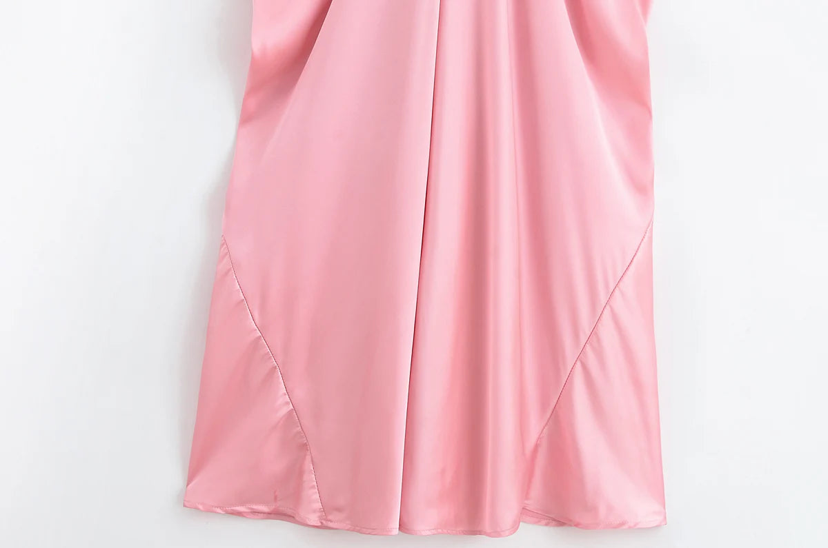 KONDALA Elegant Pleated Satin Dress Women Side Fold Pleated Suspender Long Dress 2025 Summer High Street Dating Lady Dress