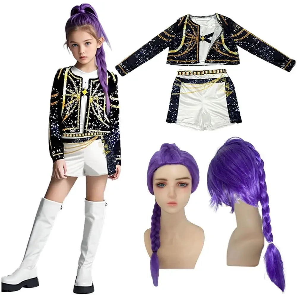 Halloween Costume Rumi Cosplay Kpop Warrior Costume Wig Disguise Rummy Girl Birthday Party Gift Carnival Performance Clothes Set