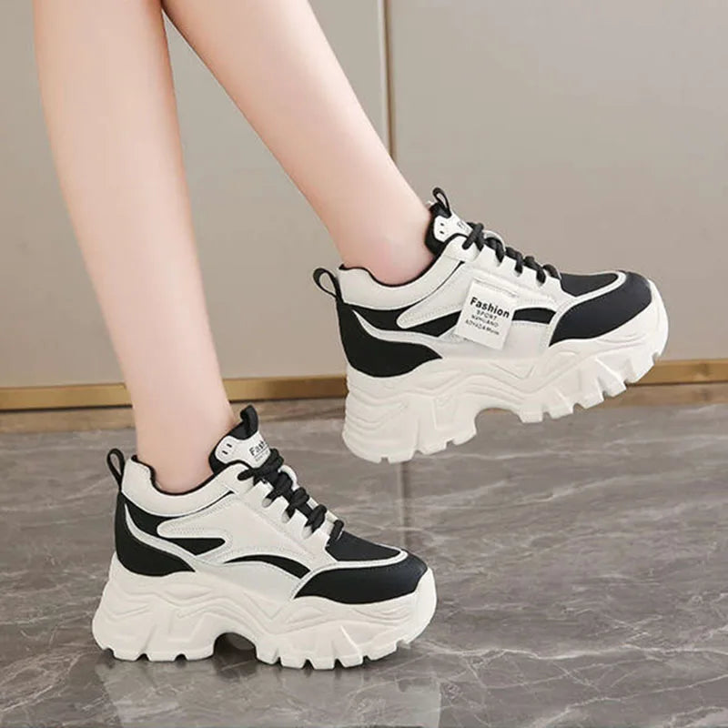 Fashion 2025 Spring Autumn Platform Sneakers Women Shoes Korean Lace Up Chunky Sneakers Mixed Color Women's Vulcanize Shoes