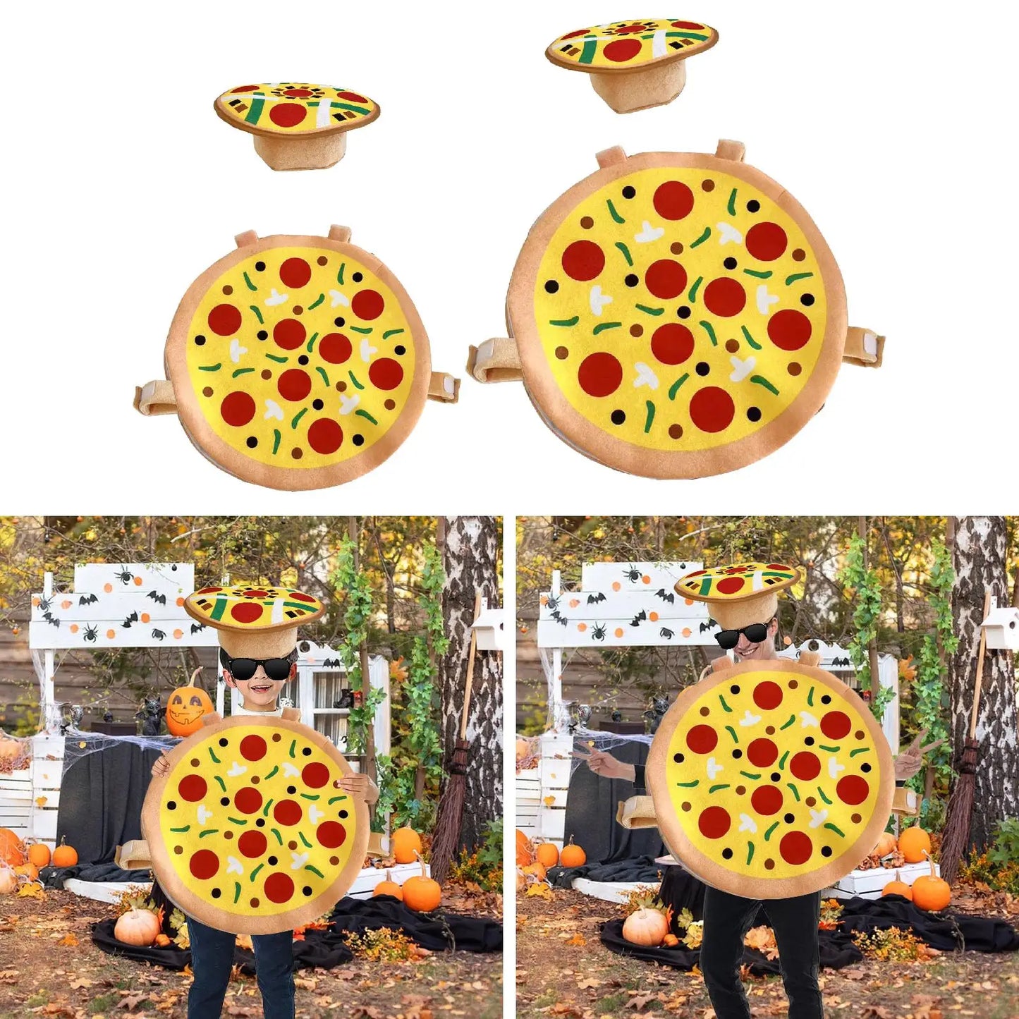 Halloween Pizza Costume with Hat Cartoon Funny Dress up Outfit for Holiday Photo Props Carnival Party Supplies Stage Performance