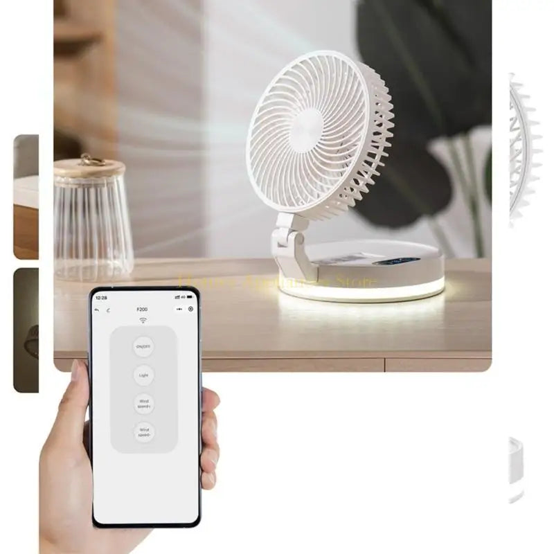 D0AB Multifunctional Folding Fan with Soft Light Portable Air Circulation Fan Remote Control Quiet Office Fan Easy to Use