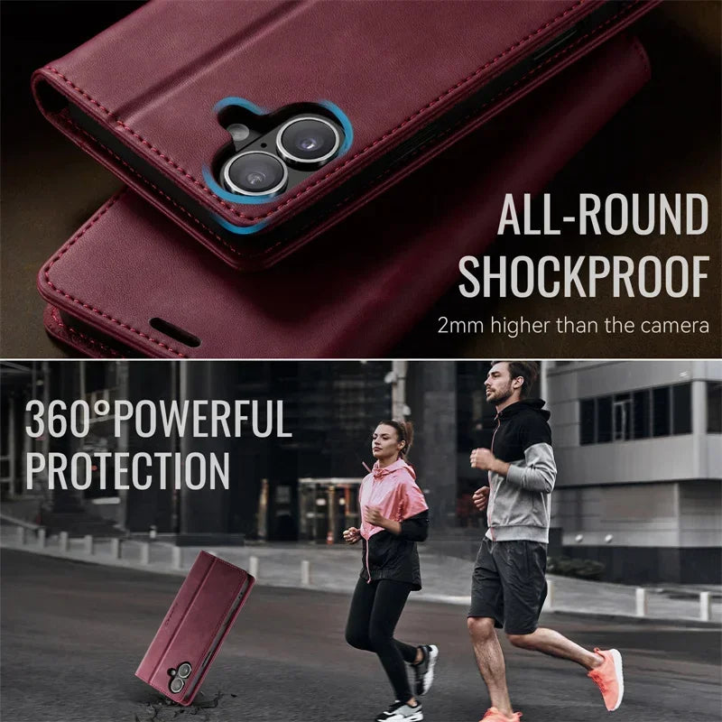 Magnetic Leather Wallet Card Phone Case For iPhone 17E 17 Air 16E 16 Pro Max 15 Plus 14 13 12 11 Flip Wireless Charging Cover