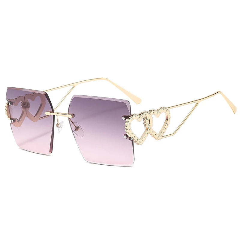 Rimless Retro Square Sunglasses Women And Men Trends Brand Design Metal Love Decoration Shades Travel Driving Sun Glasses UV400