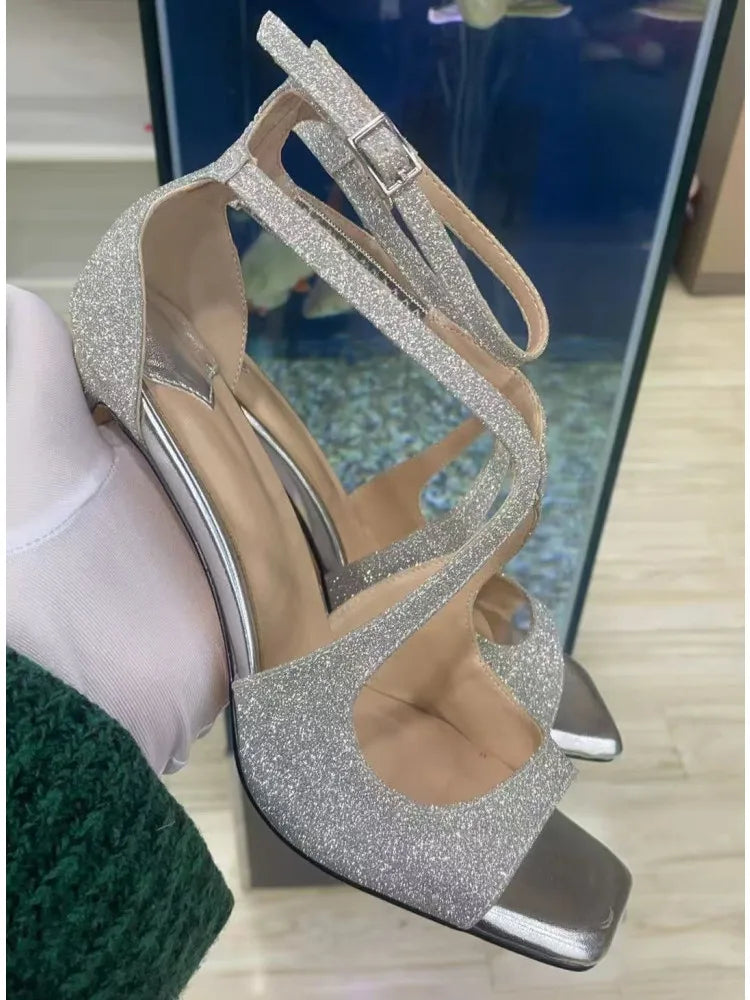 Summer New Fashionable High-heeled Women's Open Toed Sandals Dance Shoes Party Sexy 34-44 Large Women's Shoes