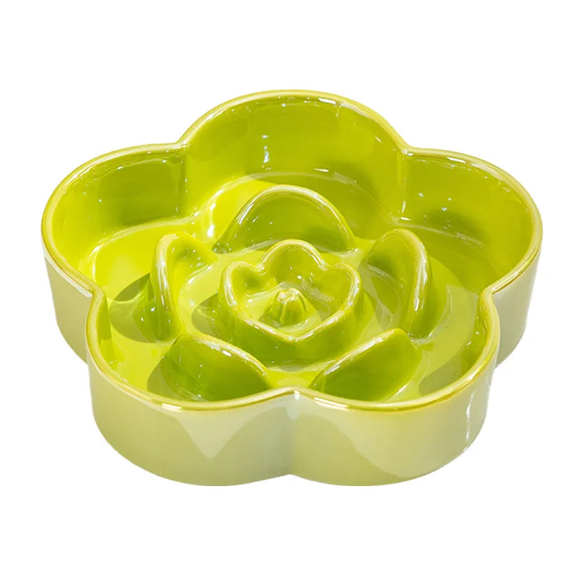 Ceramic Dog Slow Food Bowl Anti-choking Medium and Large Dog Food Basin Cat Bowl with Wooden Frame Pet Feeding Supplies With