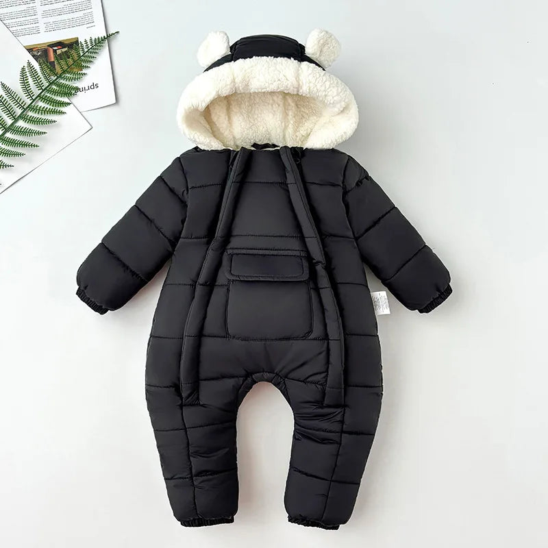 Newborn Baby Winter Hooded Romper Double Zippers Cotton-padded Warm Thicken Rompers Toddler Playsuit Infant One-piece Clothing