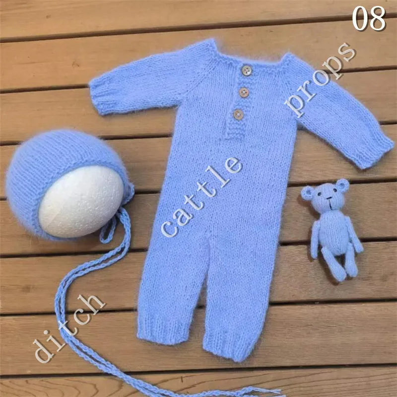 Newborn Photography props Pants Climbing Clothes BearTotal of Three Sets Handmade Knitted Mink