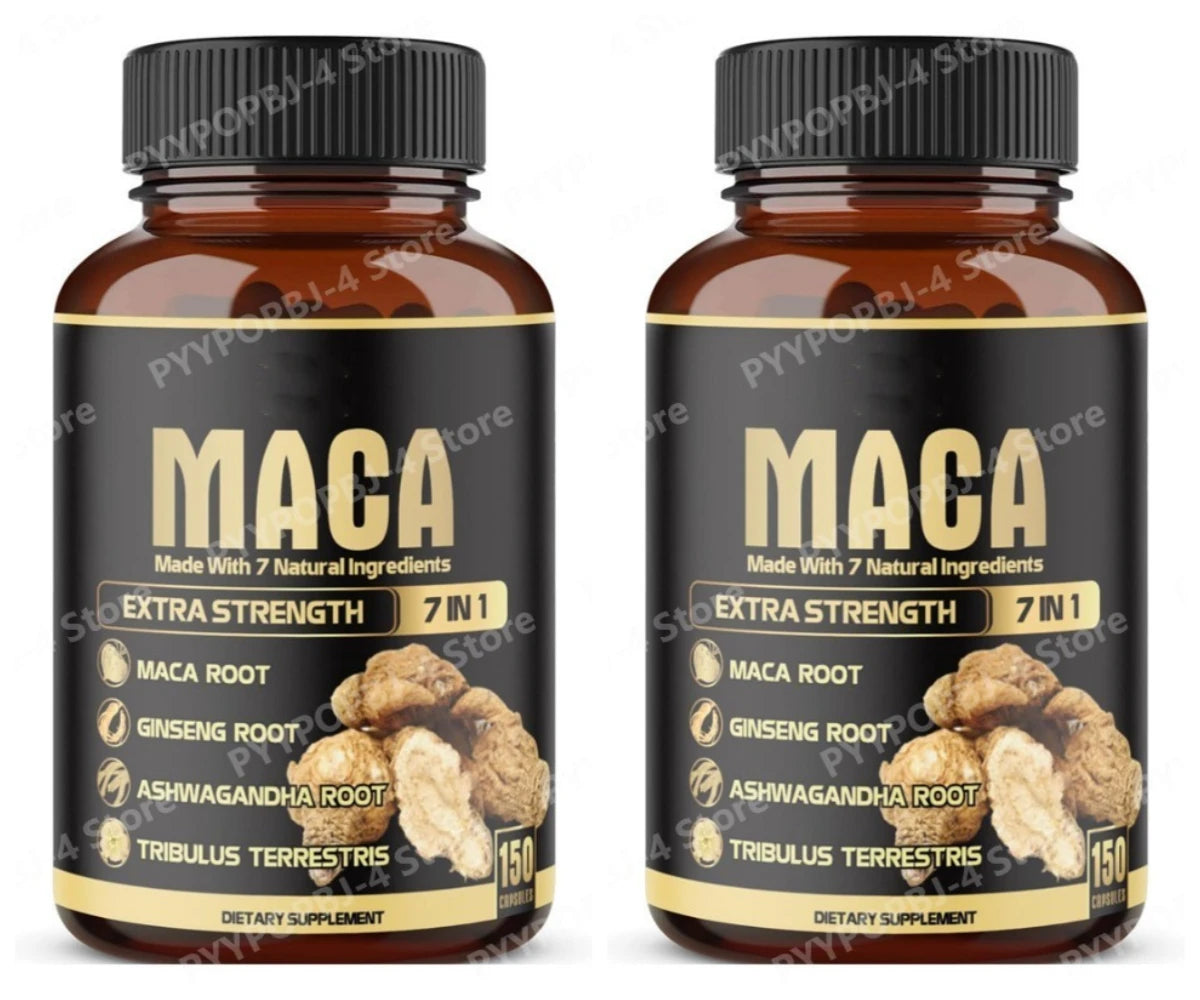 Maca Root Capsules 7-in-1 with Ashwagandha, Ginseng, Tribulus, Shilajit, Shatavari & Black Pepper, Extra Strength, 150 Count
