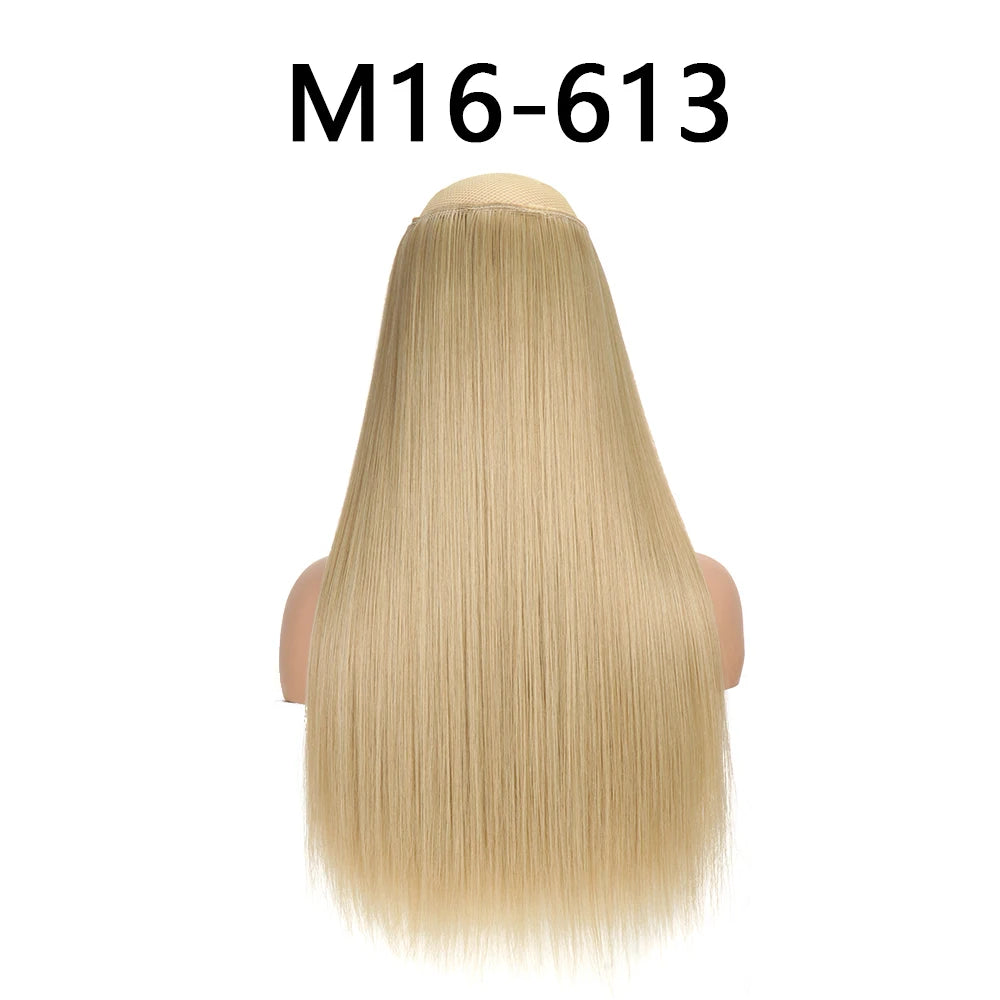 Synthetic 24Inch Hair Extensions OnePiece 5 Clips Long Straight Hairstyle Heat Resistant Fake Hairpiece For Women Natural Brow