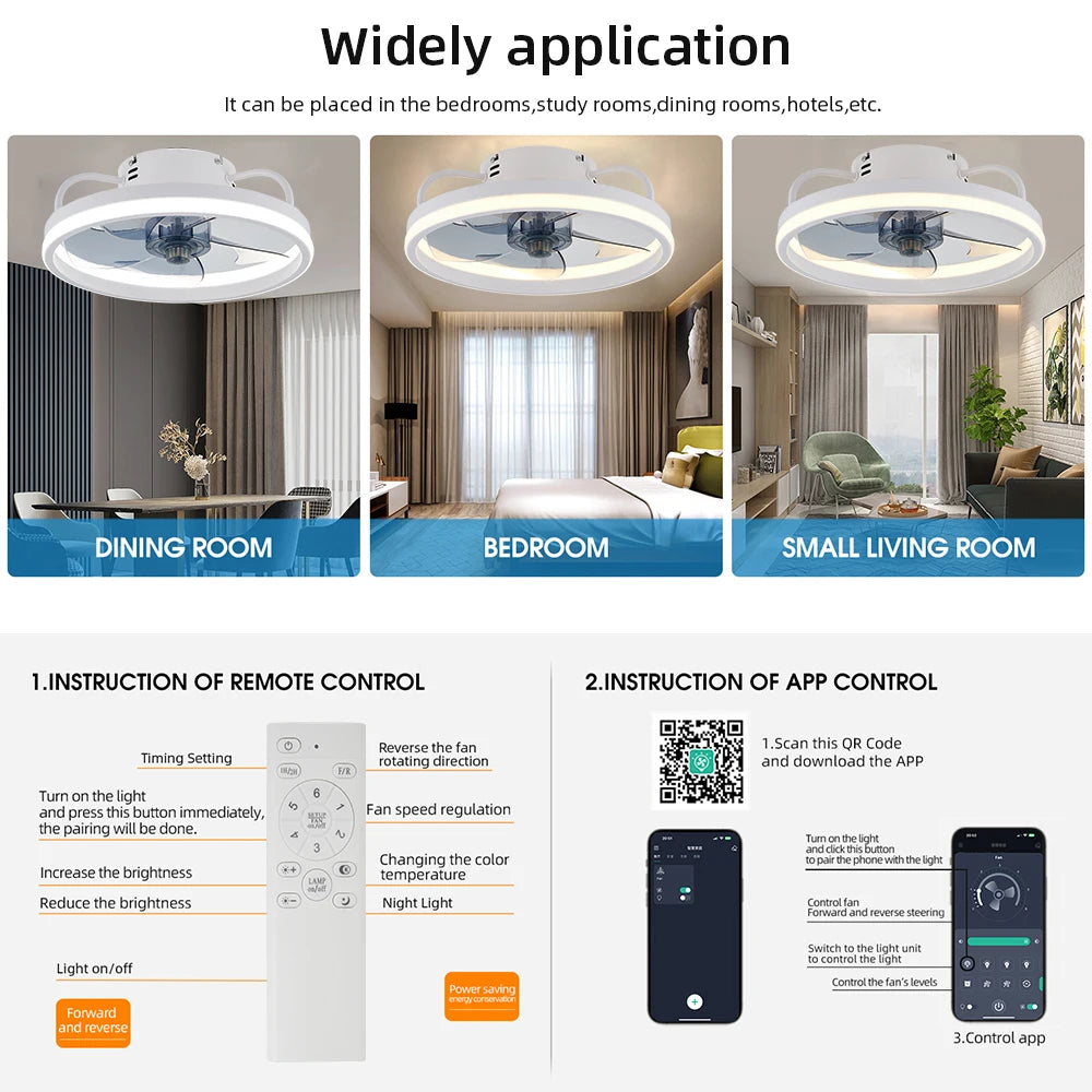 Ceiling Fans With Remote Control and Light LED Lamp Fan Smart Silent Ceiling Fans For Bedroom Living Room Decor Ceiling Lamp