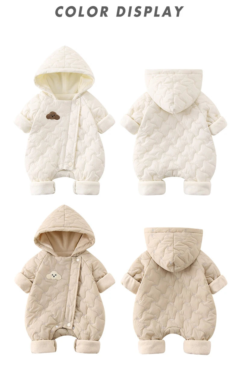 Autumn Winter Baby Clothes 0-2Y Newborn Thick Jumpsuit Boys Fur Lining Warm Romper Toddler Girls Cute Hooded Outdoor Clothing