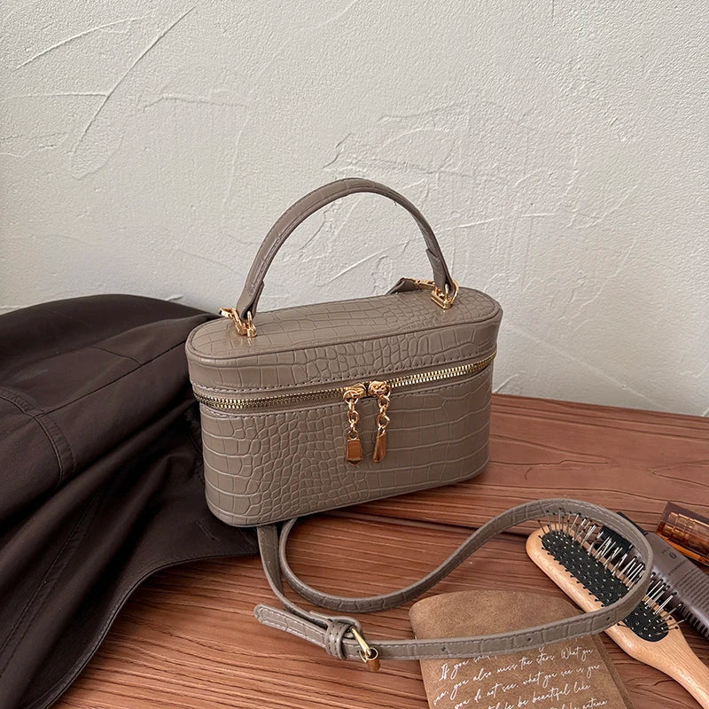 Luxury Crocodile Pattern Box Handbag for Women Elegant Faux Leather Mini Crossbody Bag Portable Top Handle Shoulder Purse