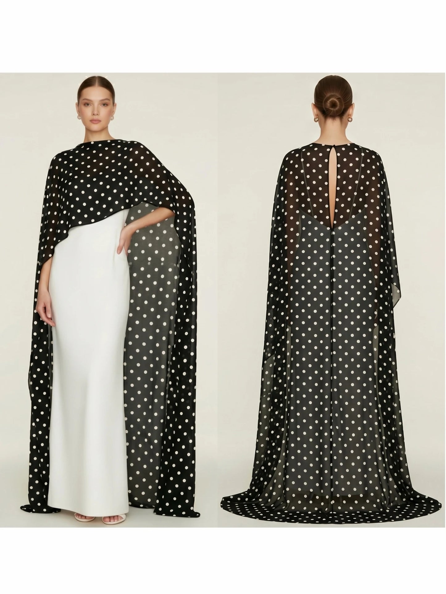 Women Chiffon Long Cape High Low Flowy Poncho Sheer Mesh Shawl and Wraps for Evening Dress Wedding Cover Up Capelet