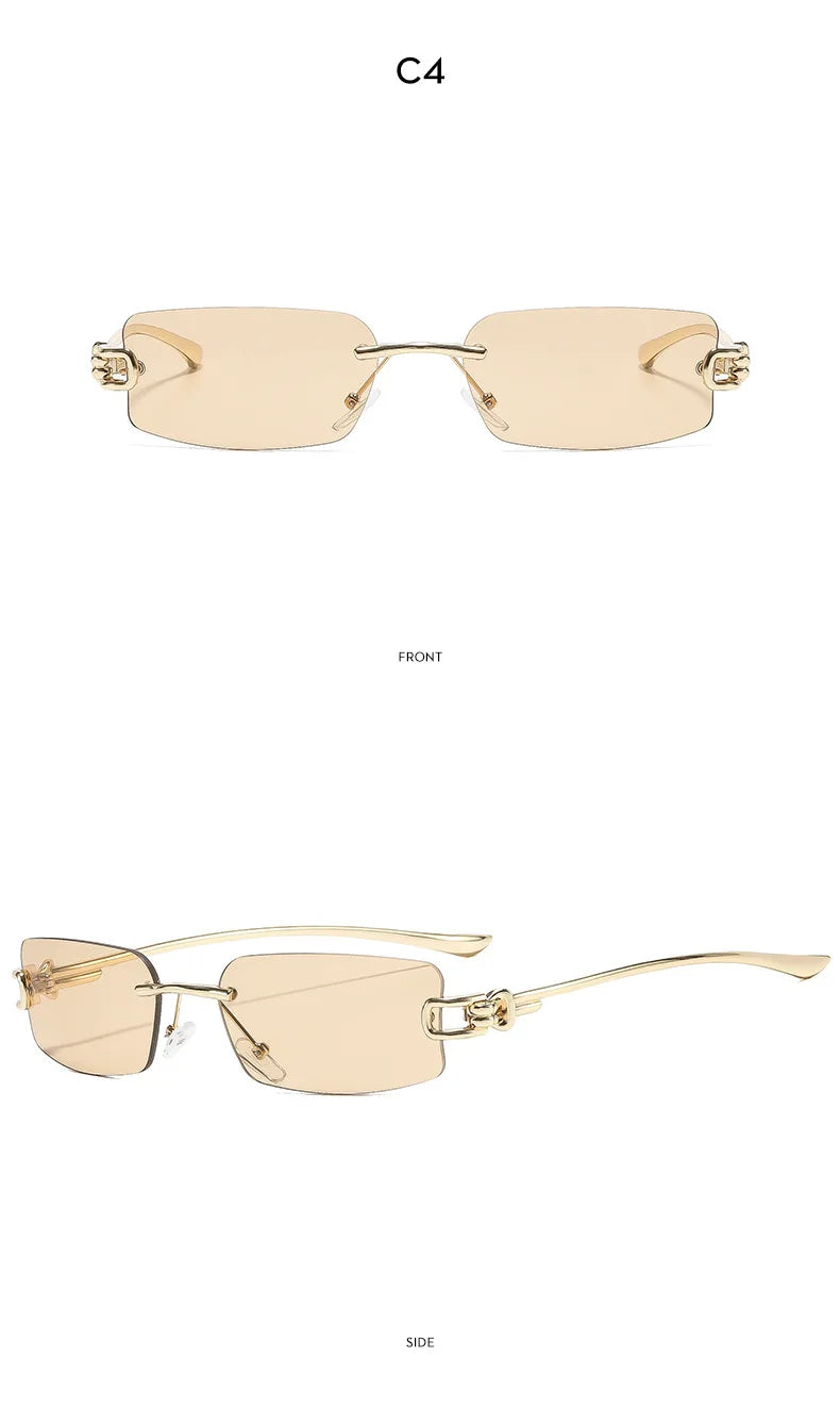 SO&EI Ins Popular Fashion Rectangle Rimless Sunglasses Women Retro Clear Ocean Lens Shades UV400 Men Trending Sun Glasses