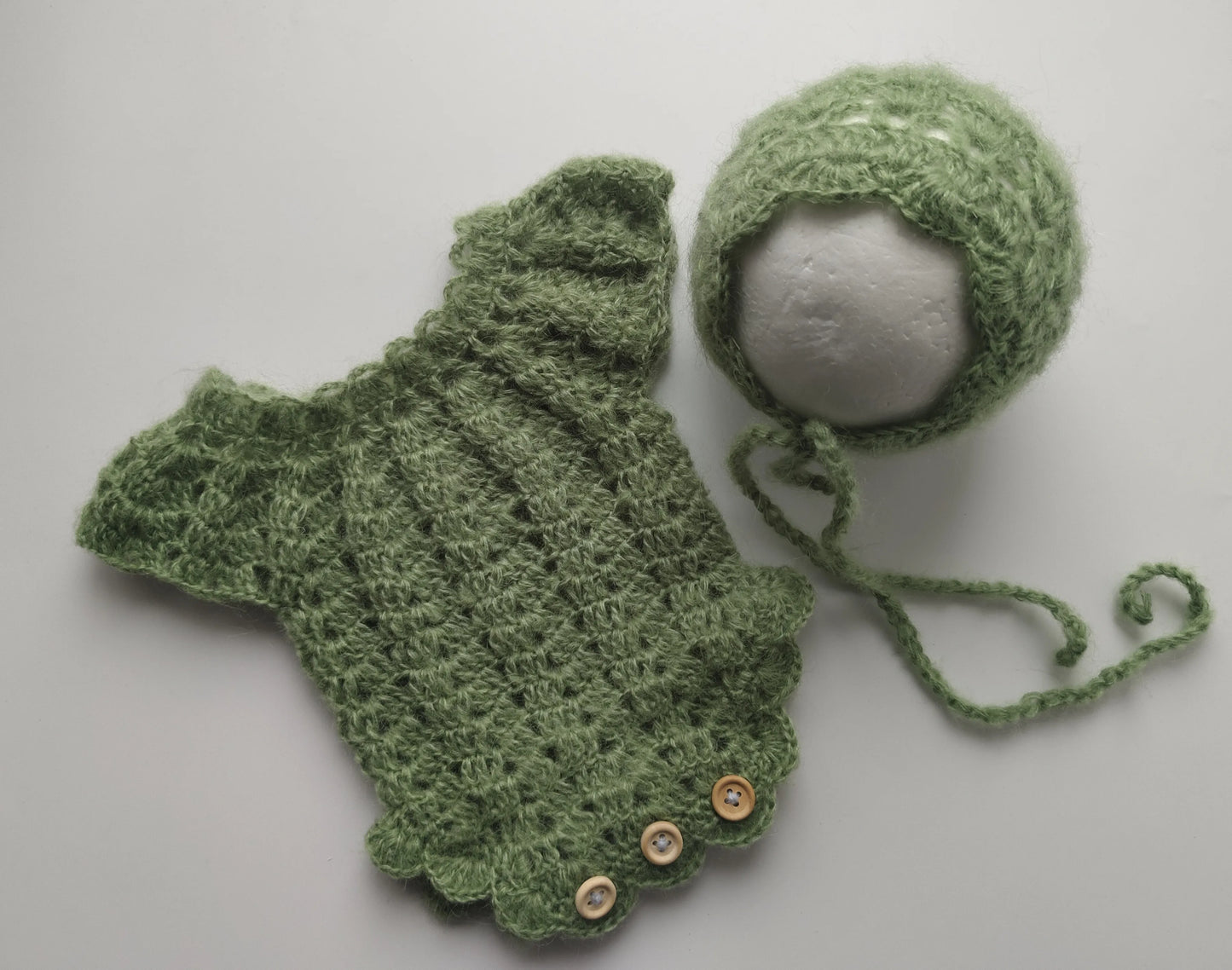Newborn photography props  Crochet  mohair jumpsuits and hat suit