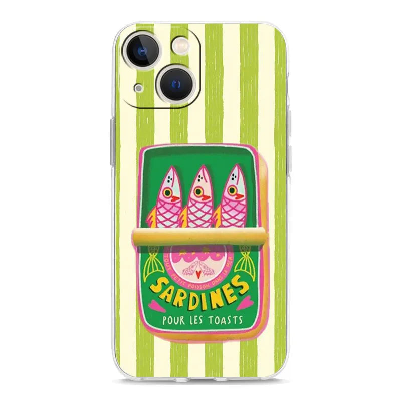 Soft TPU Transparent Phone Case Cover for iPhone 17 16 15 14 13 12 11 Pro Max 17 Air 7 8 Plus Fundas Funny Fish Sardines Laser