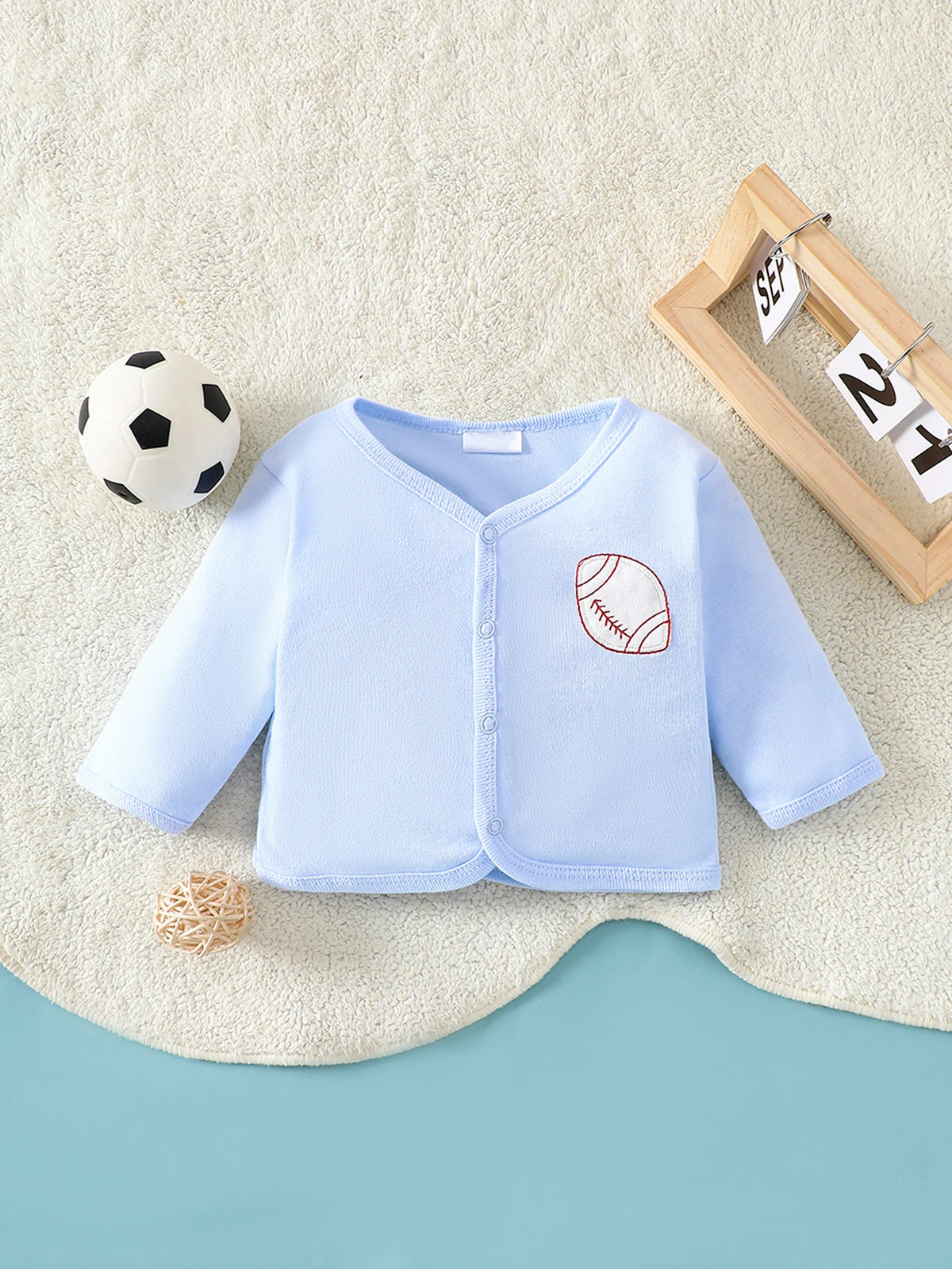 8-Piece Baby Romper Set | 100% Cotton | Soft & Breathable | Blue Cartoon Rugby Design | For 0-9 Months Infants