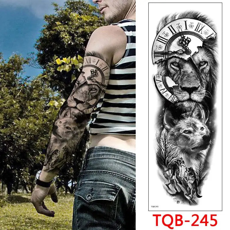 Large Arm Tattoo Stickers for Men Sleeve Waterproof Temporary Tattoo Bear Wolf Tiger Animal Fake Tattoo for Women Body Decor