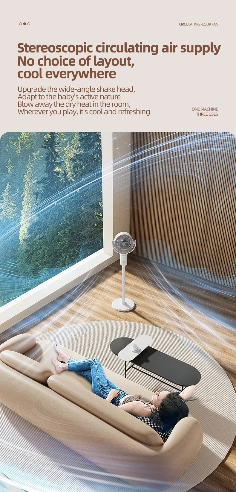 360 Circulation Quiet Powerful Floor Fan,Standing Smart Fans,with Remote Control Adjustable Height