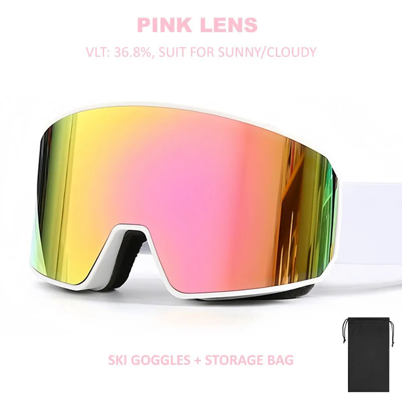 NEW Double Lens Full Ski Goggles OTG Snowboard Eyewear Adults Snow Glasses REVO Coating Anti-Fog Snow Blindness Protection