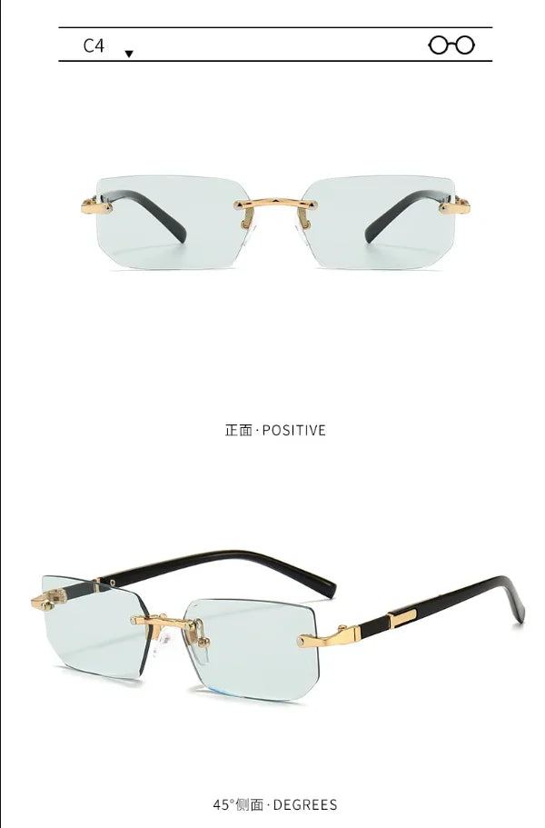 Rimless Sunglasses Rectangle Fashion Popular Women Men Shades Small Square Sun Glasses For Female Male Summer Traveling Glasses