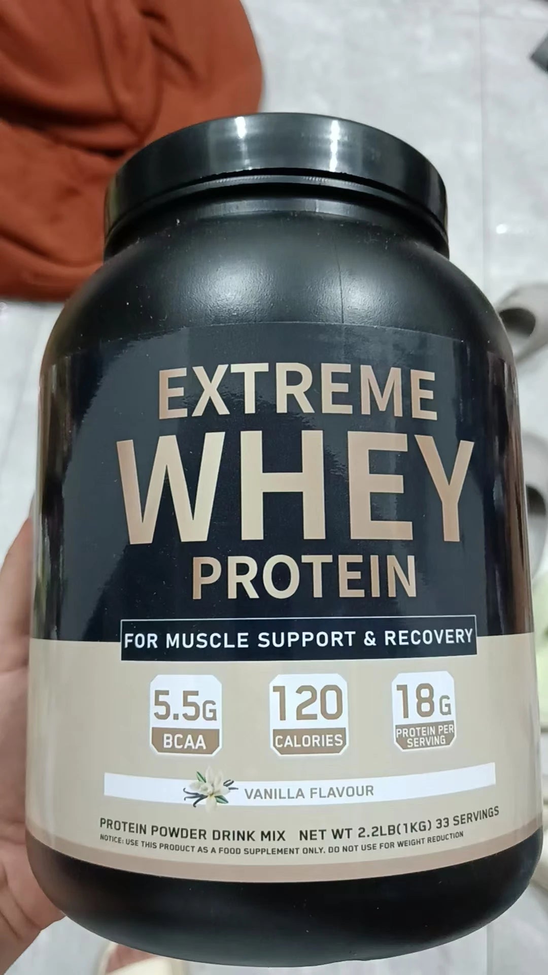 Whey Protein Powder 18g Protein 5.5g BCAA, Vanilla Flavor for Muscle Support Recovery and Daily Sports Nutrition 33 Servings 1kg