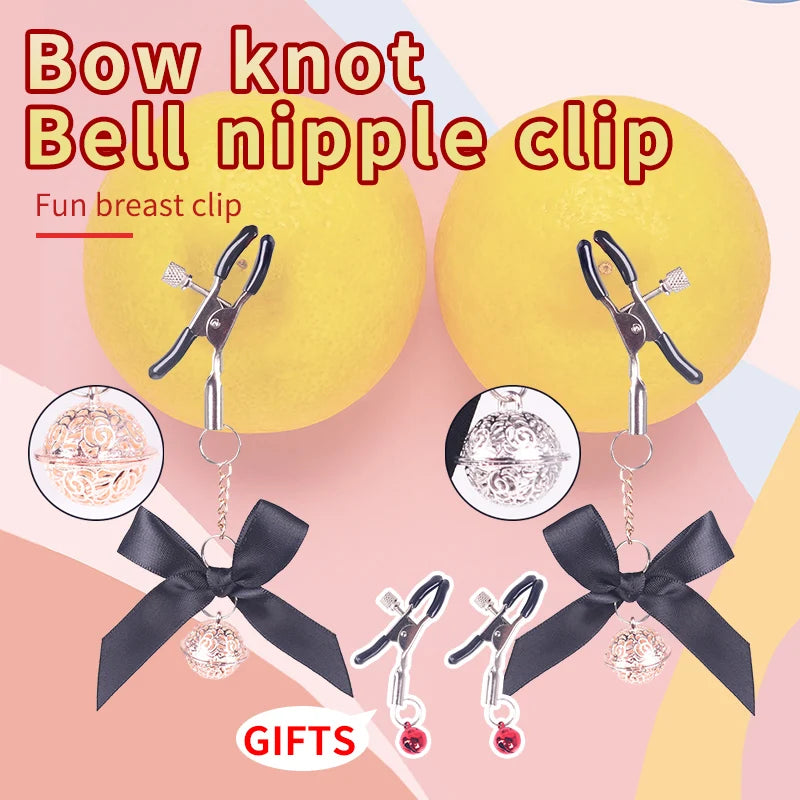 SM Flirting Toy, Nipple Clip with Bell and Bow Knot, Metal Nipple Clip, Nipple Clip with a Little Bel