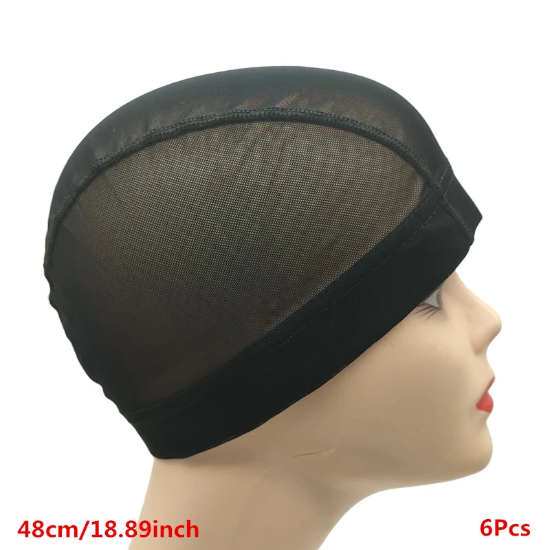 1/3/6Pcs Black Stretchy Breathable Mesh Dome Wig Cap Spandex Base Stitched Guidelines Non-Slip for Wig Making & Salon DIY