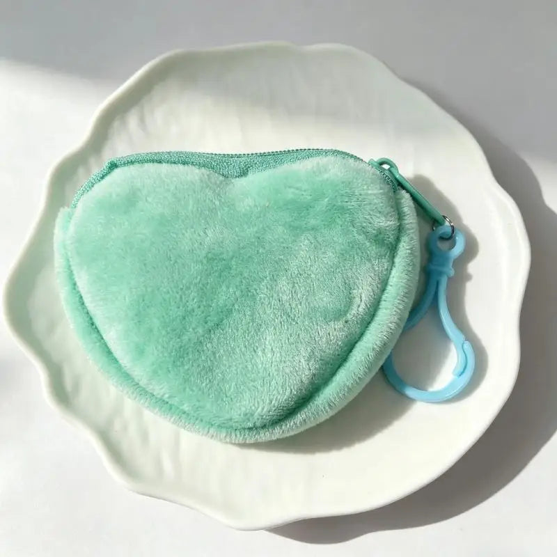 Solid Plush Heart Coin Purse Women's Cute Wallet ID Card Bag Keychain Minimalist Coin Bag Kawaii Wallets For Women Gift