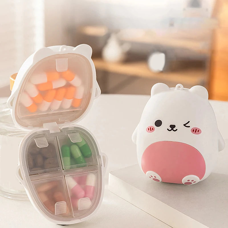 Cute Cartoon Small Bear Portable Double-layer Compartment Going Out Packed Separately Medicine Storage Plastic Pill Box Fashion