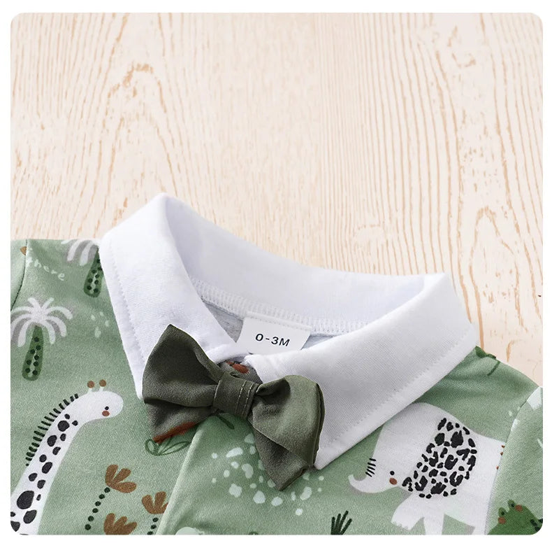 Newborn Baby boys Clothes Set Animal - Green print Fashion Summer Toddler Outfit short sleeve straps Clothe 2-piece outing suit