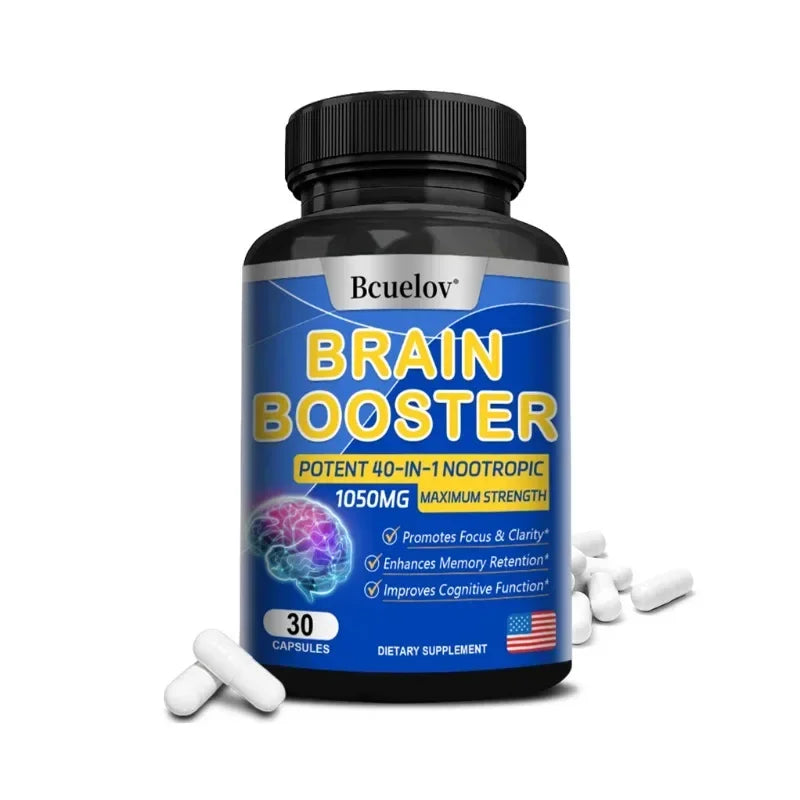 Brain Nutrition Capsules - Dietary Supplement, 40-in-1 Potent Formula, Vegan, Non-GMO, Supports Focus and Brain Health